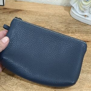 Navy Blue Textured Leather Pouch